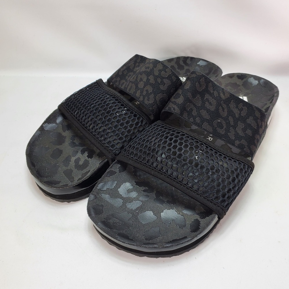Adidas Stella McCartney Slide Sandals Women 9 Black Leopard Print Mesh EF2229